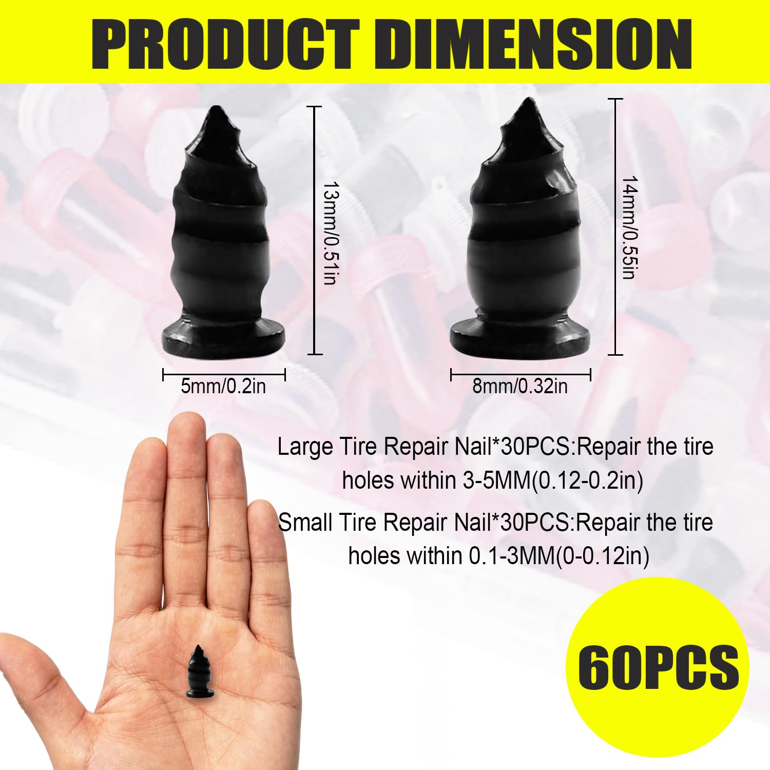 61 PCS Tire Plugs Screw Type, Reliable Screw in Tire Repair Plugs with a Screwdriver, Quick Tool Tire Plugs, Screw Tire Plug Kit, Tire patch kit for cars, motorcycles, trucks, tractors, and bicycles - 4