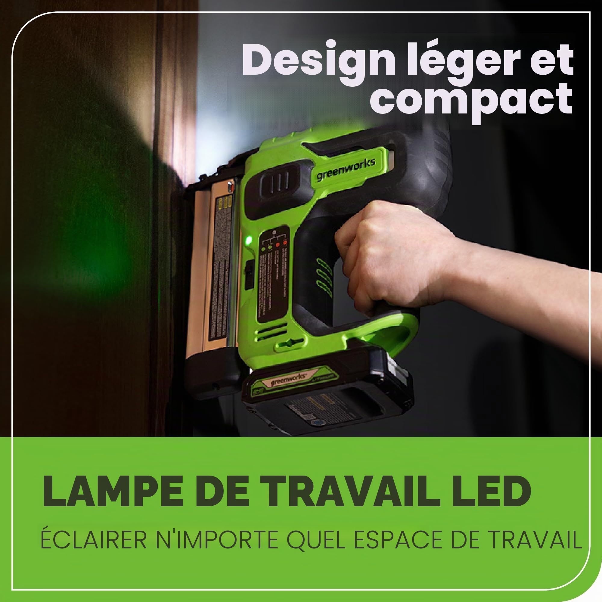 Greenworks Cloueuse Brad sans balais 24 V 18 GA - Agrafeuse sans fil, outil uniquement