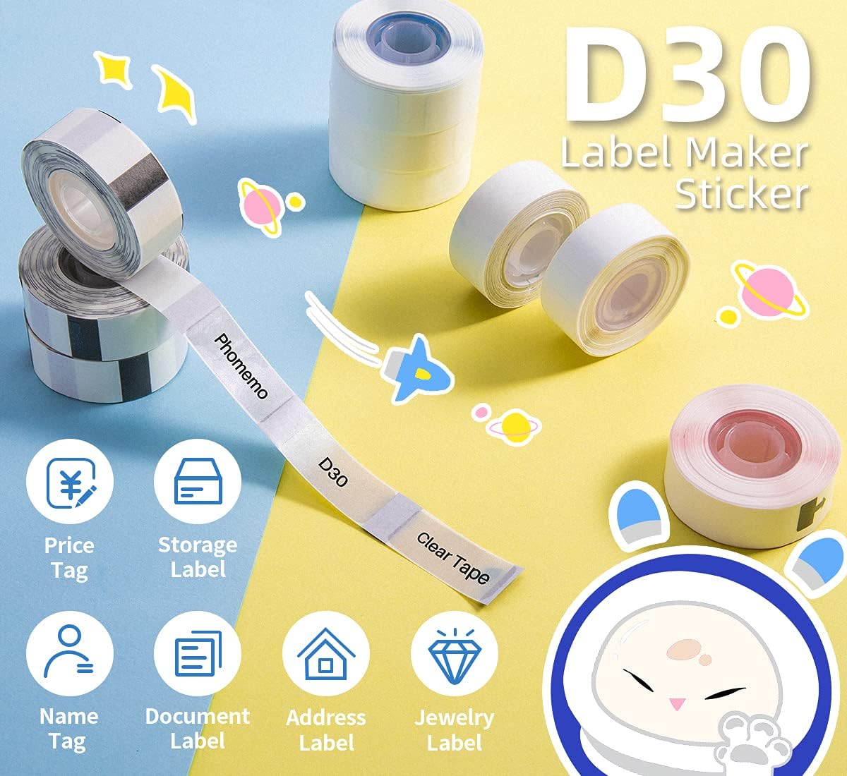 Phomemo D30 Label, 3 Roll D30 Transparent Label,0.55" x 1.18" Adhesive Clear Thermal Stickers,210 Pcs/Roll,Suitable for Kitchen,Office,Home,School, Name and More - Image 3