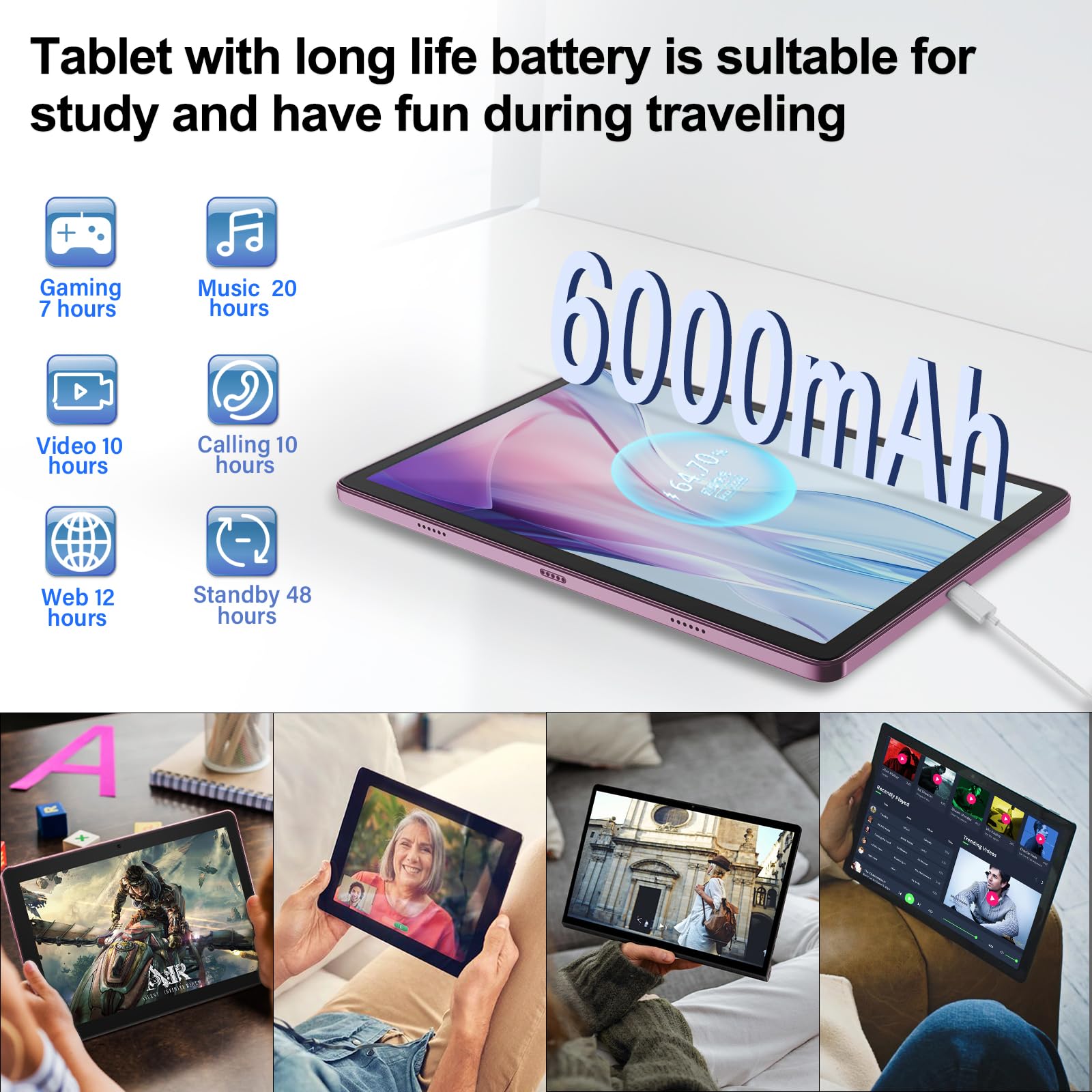 Tablette Android 13 - 10 Pouces, 6 Go RAM, 64 Go ROM, Processeur Quad-Core, 5000 MAh, Appareil Photo 5MP+8MP