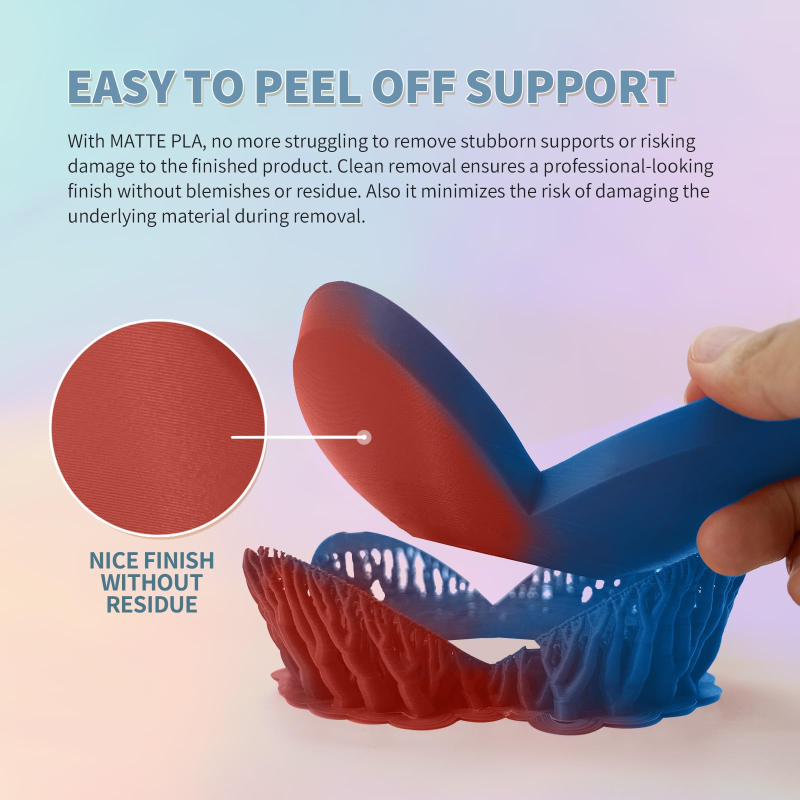OVERTURE Matte PLA Filamento PLA opaco da 1.75mm, bobina da 1kg, Precisione Dimensionale +/- 0.02 mm, per Stampante 3D (Matte Blu-Rosso)
