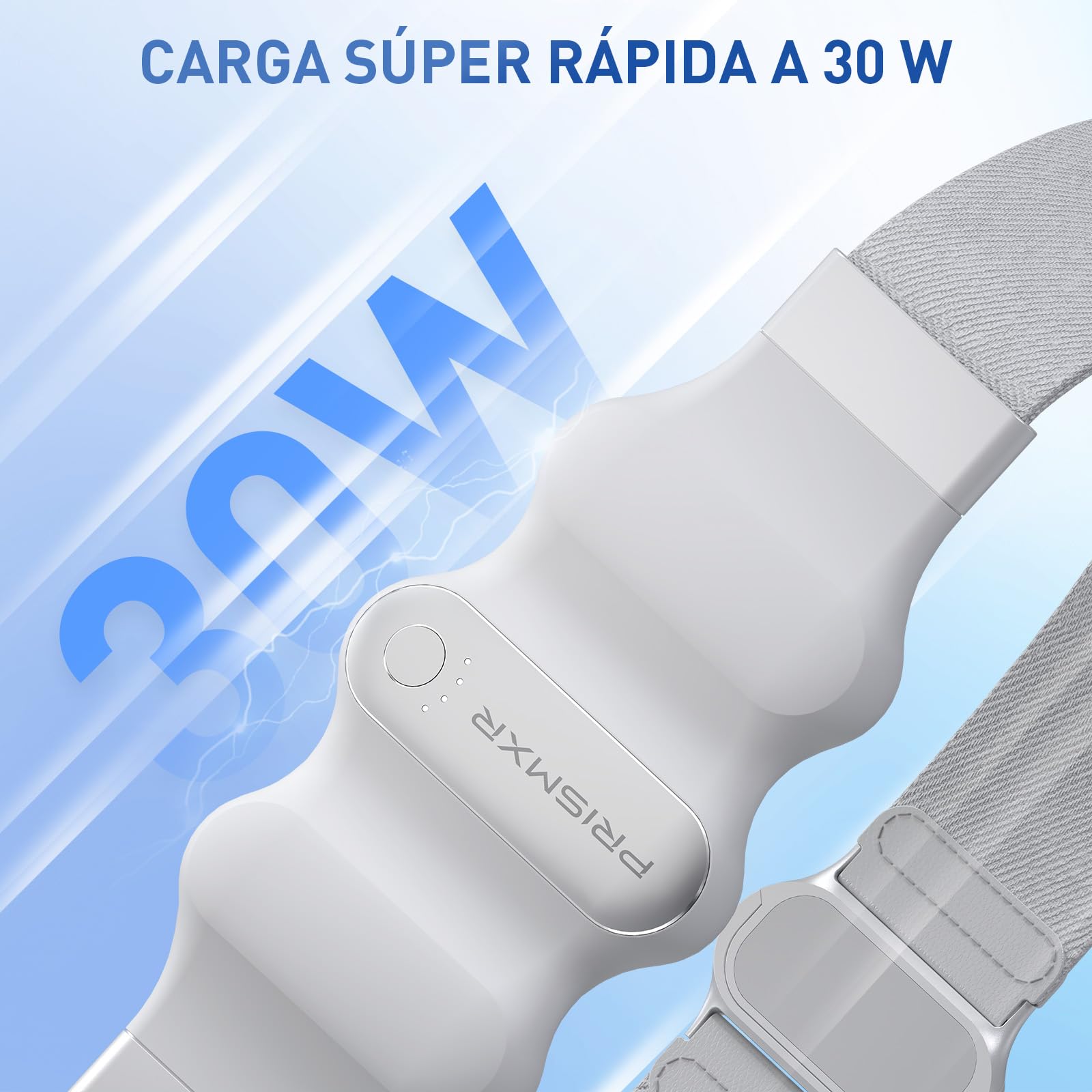 PRISMXR Batería Externa Compatible con Meta Quest 3/3S/2, Cargador rápido portátil de 30 W para Vision Pro/Pico 4 Ultra/VR (Carina W1, Blanco)