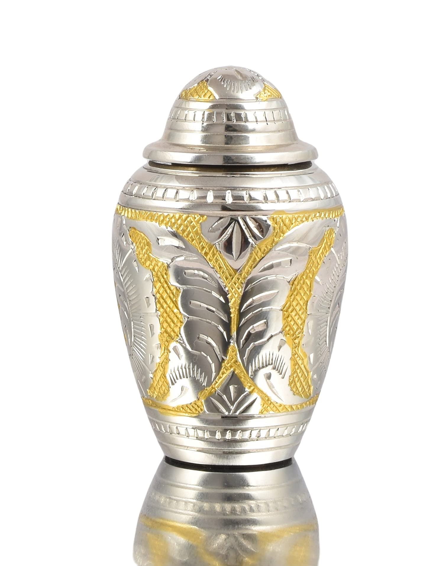 Small Keepsake Urn for Human & Pet Ashes – 3" Memorial Container With Velvet Presentation Gift Box - Capacity 7 Teaspoons - Handcrafted in Metal Aluminium Brass (Gold Jaipuria) — image 1