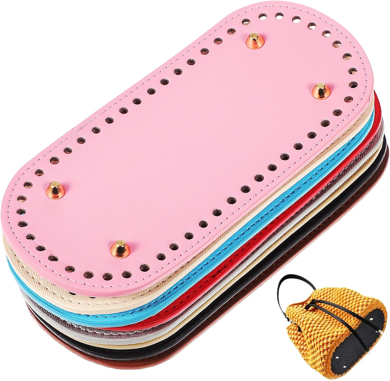 COHEALI Bag Bottom 8Pcs PU Leather Bag Bottom with Holes Oval Bag Base Crochet Bag Shaper Purse Cushion Pads DIY Knitting Crochet Handbag Making