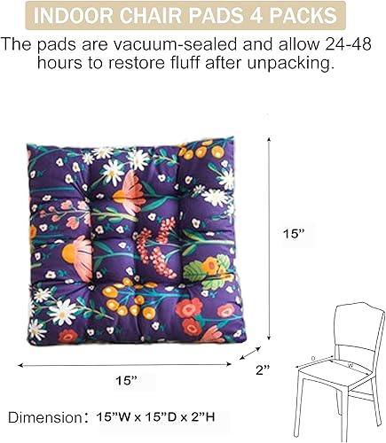Miniatura 3 de JREDDI Chair Cushions for Dining Chairs Set of 4 Flower - Kitchen Chair Cushions Set of 4, Cojines para Sillas De Comedor, Dining Room Chair