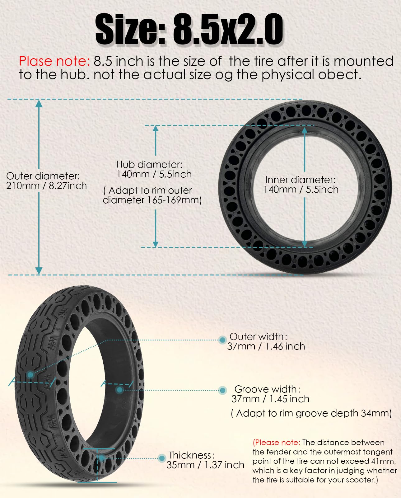 GYL 8.5x2.0 Solid Tire, Replacement for 50/75-6.1 8 1/2x2 8.5x2.125 Inch Original Tire, Fit for Gotrax GXL V2 Hiboy S2 Swagtron SG-5 isinwheel S9 Pro VOLPAM SP06/ SPT7/ SP03 Electric Scooter Black