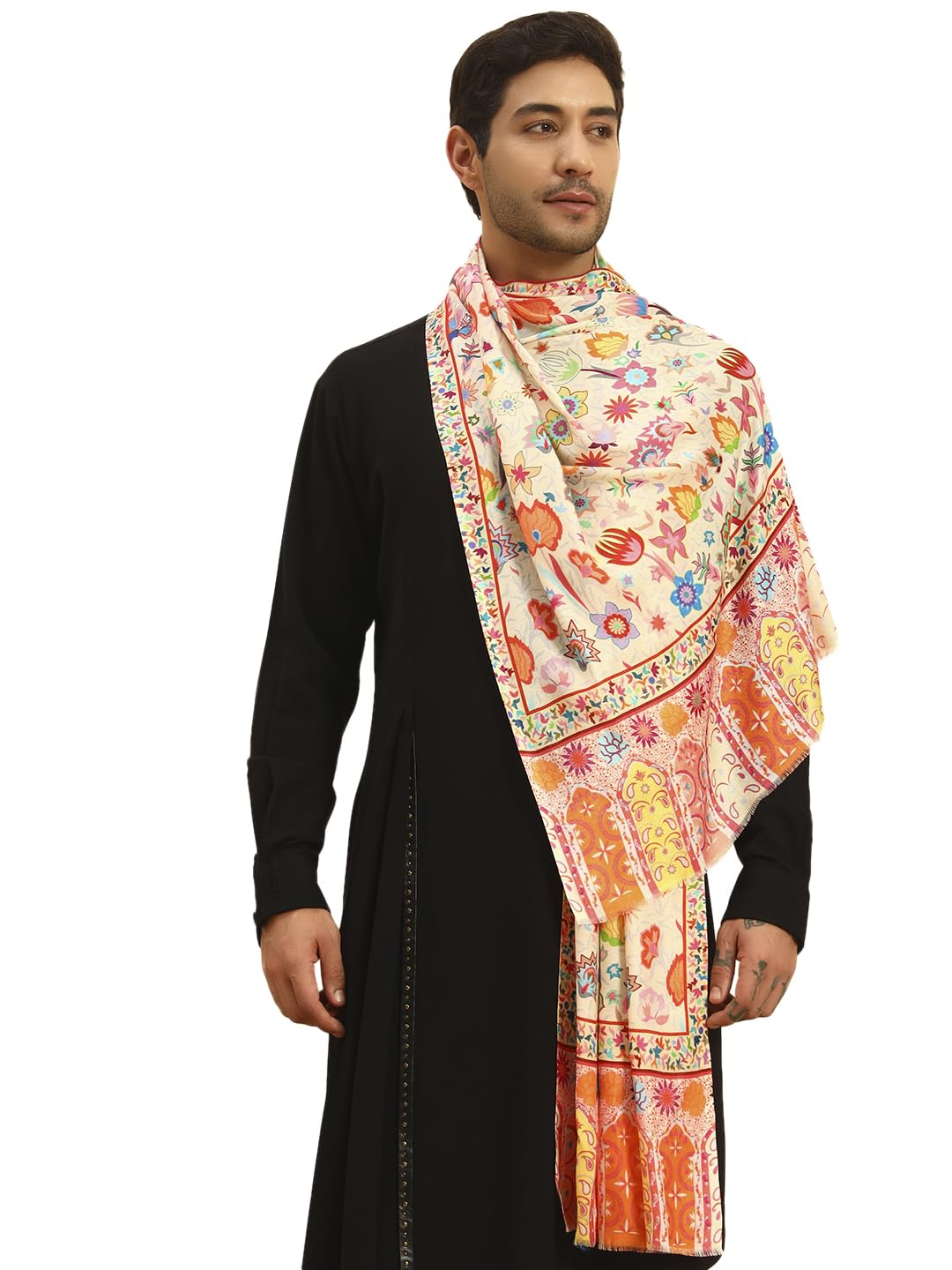 pashmoda Men Royal Embers Fine Soft Bamboo Fibre Stole, Multicoloured Design, Evening Wrap, Luxury Pashmina Style Scarf, Wrap, Sustainable and Natural Fabric (Size 28x80)-picture-24
