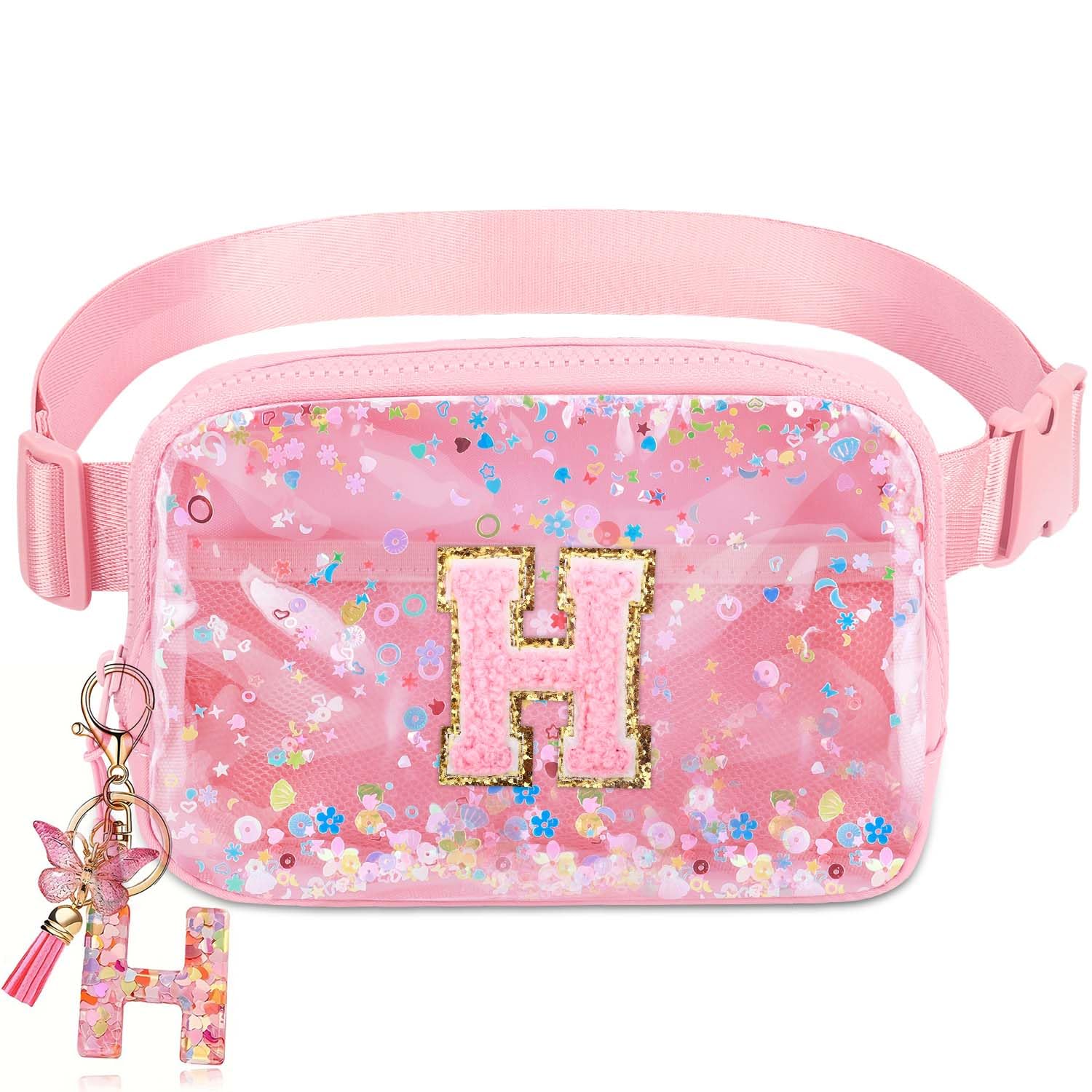 Initial Fanny Pack for Girls - Belt Bag for Teens Kid Teen Girl Kid Birthday Gift Pink H