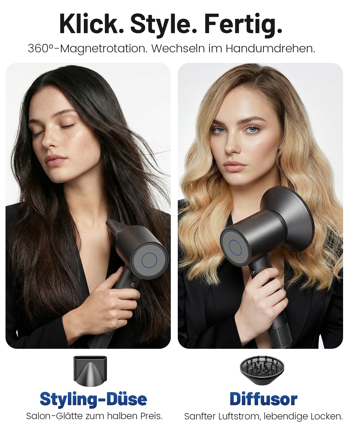 Föhn mit Diffusor, Ionen Fön Haartrockner, 160.000 U/min High Speed Hair Dryer, Haarföhn Ultraleicht (370g) & Leise, Schnelles Trocknen ohne Hitzeschäden, Reisefön, Geschenkset
