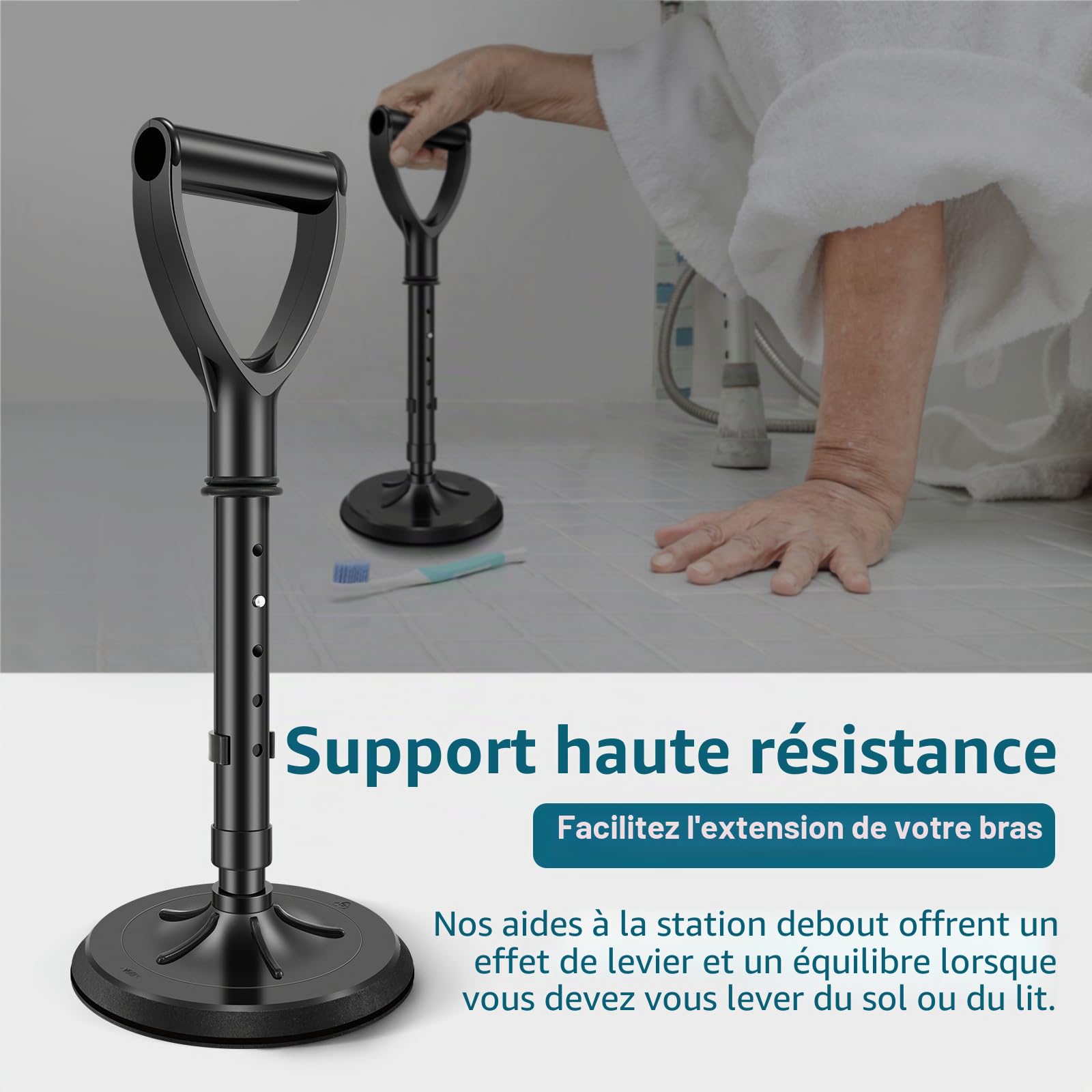 Appareil d'aide à la mobilité debout réglable de 44 à 54 cm pour aider les personnes âgées à se lever du sol et du sol, dispositif d'aide au levage en métal pour personnes âgées