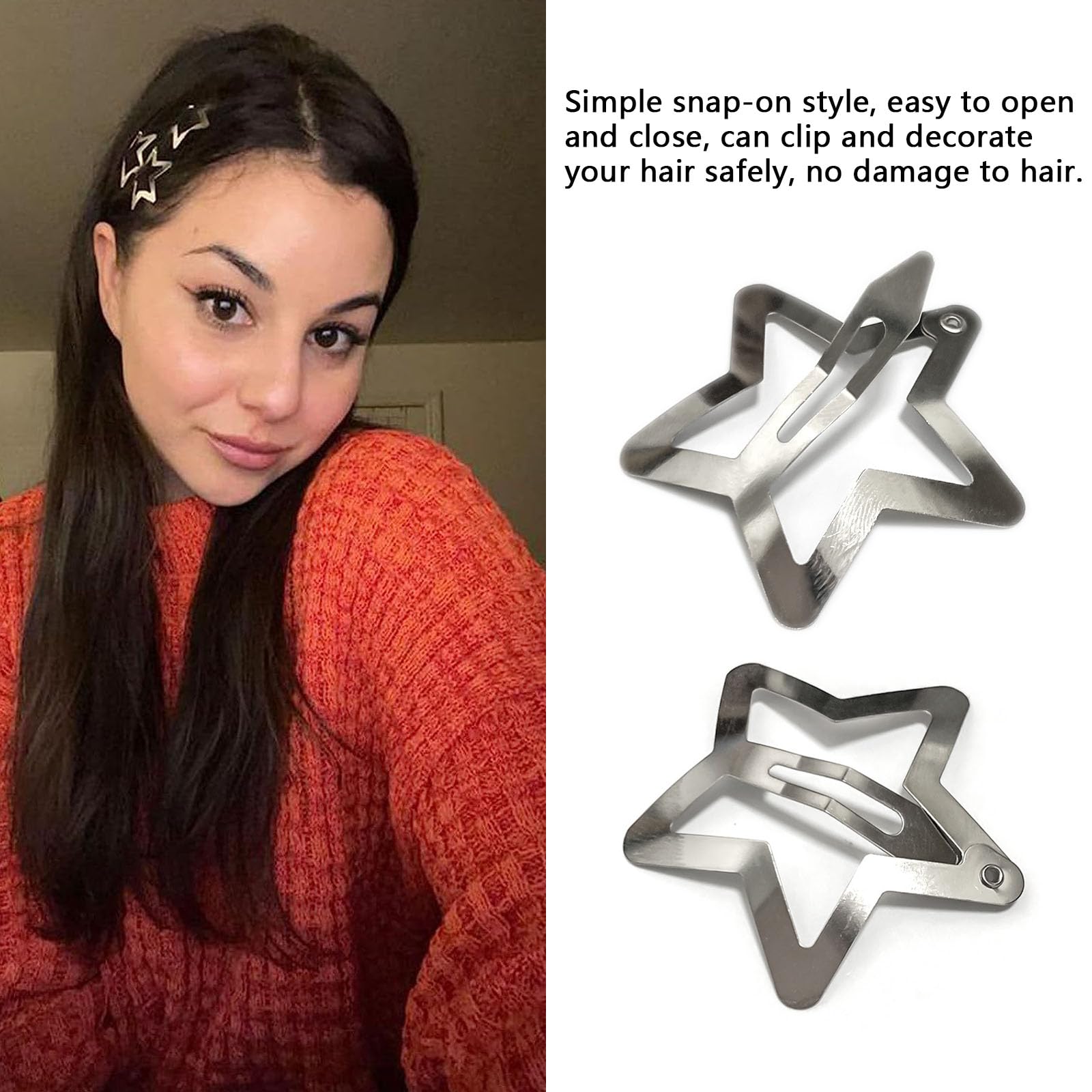 100Pcs Fashionable Retro Star Snap Hair Clips Hollow Sliver Metal Star Hair Clips Non Slip Cute Star Metal Snap Barrettes Girl Star Hair Pins for Women Girls - Image 4