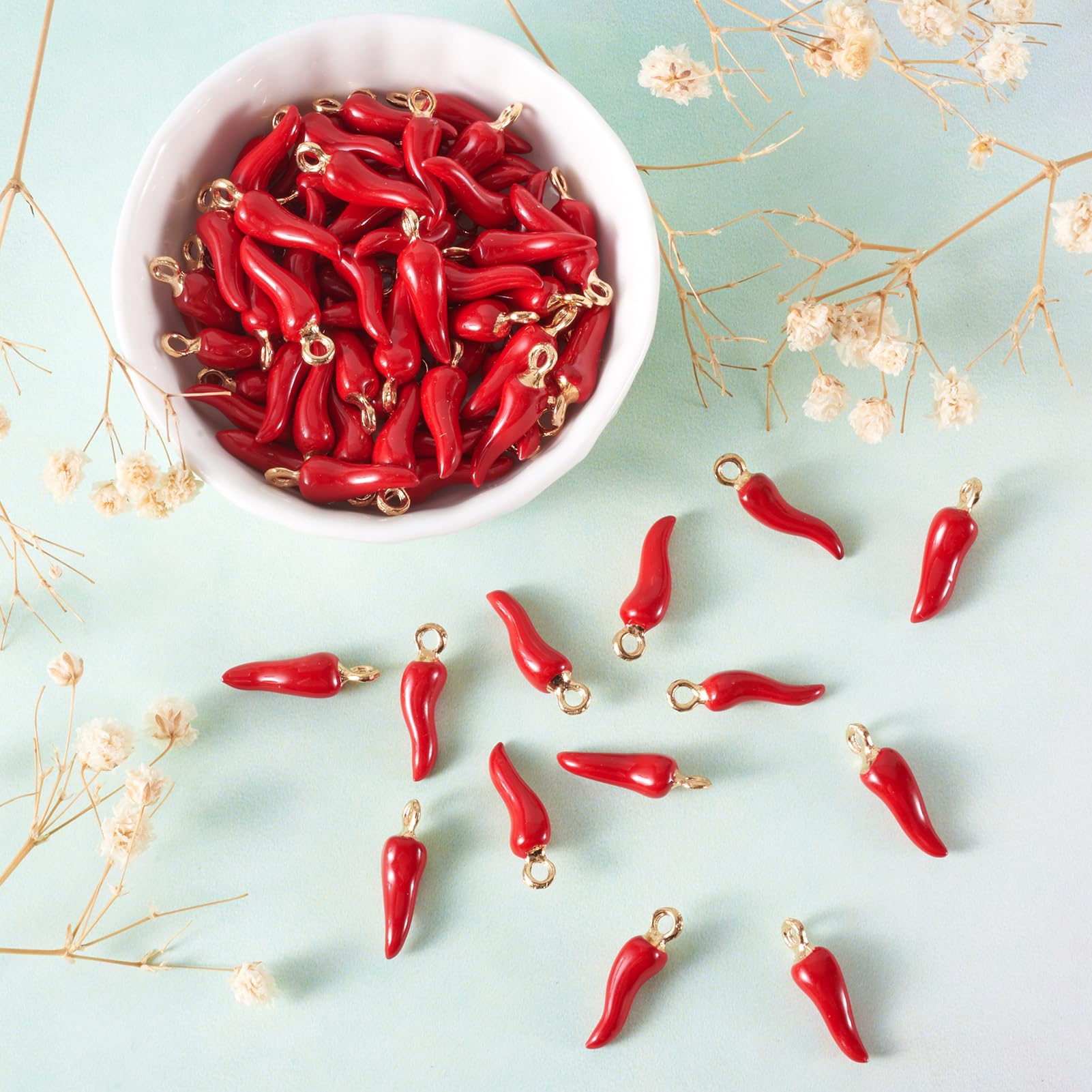 100 ciondoli in lega smaltata a forma di peperoncino rosso, accessori per gioielli, bracciali, orecchini, collane, fai da te, foro: 2 mm