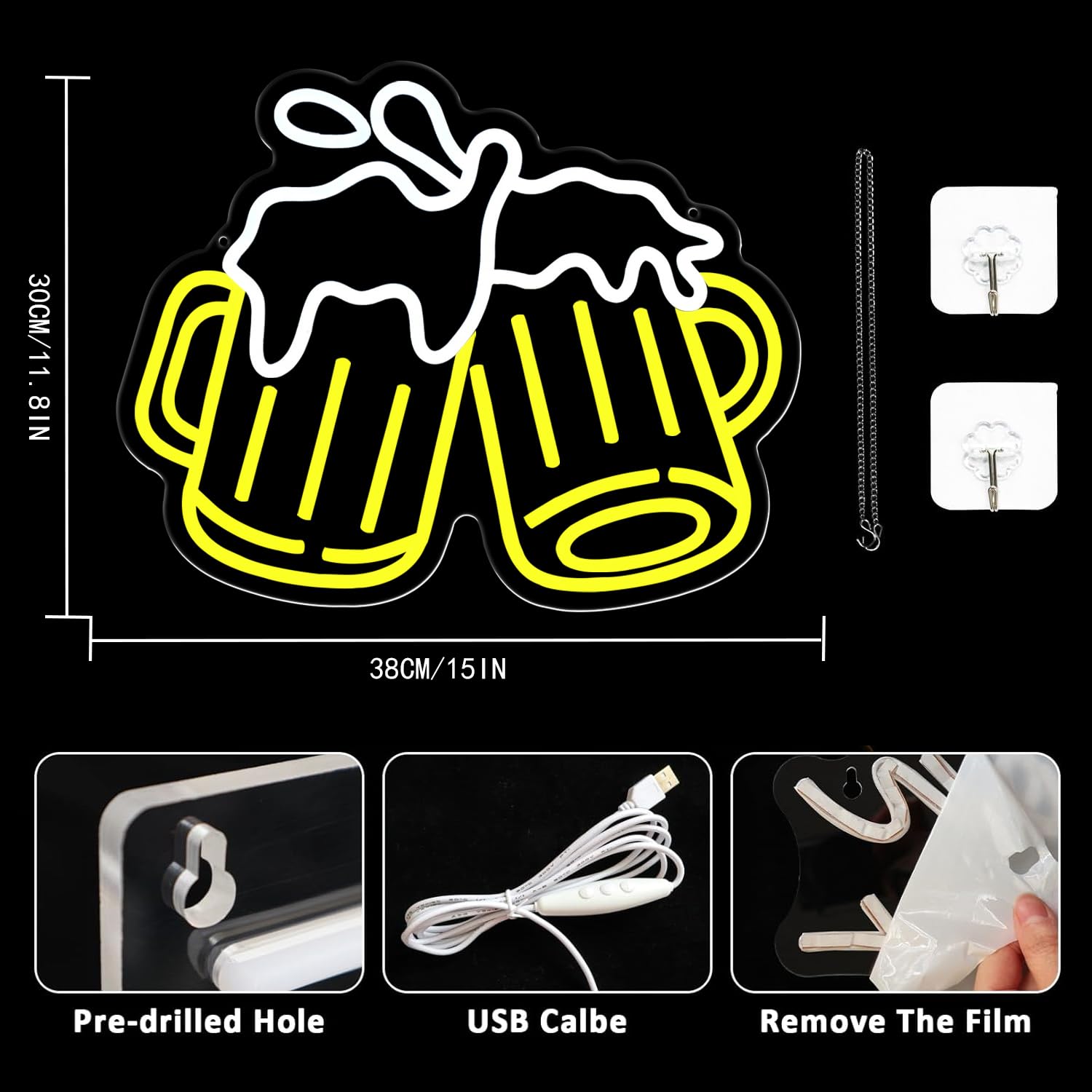 Birra Applausi Insegna al Neon Drink Segni al Neon USB Insegna al Neon per Birra Dimmerabile per Bar Pub Ristorante Negozio Decorazione Party Sign