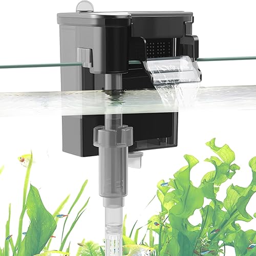 Filtro de acuario ultra silencioso de 100 GPH Filtro ajustable de 3.2 W para tanque de peces de 2.5-15 galones, filtro de carbón activado con 2