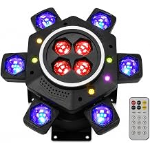 Moving Stage DJ Light 150W RGBW LED,6 Arms Moving Head Lights,4 in 1 Bee-Eyes Effect Party Light,Red Green Starry, White & Amber Strobe, Support DMX-512 & Remote for Party Disco New Model