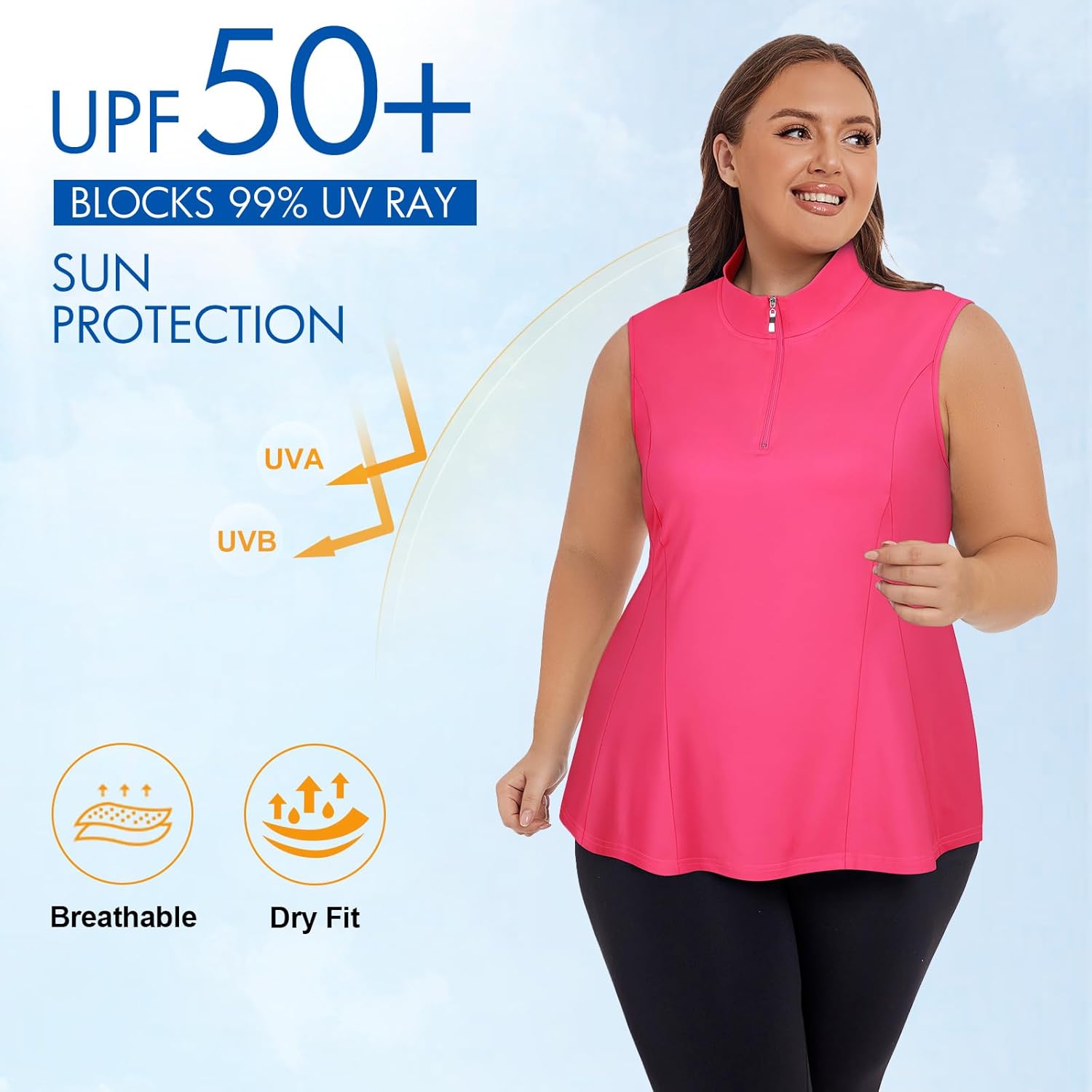 Plus Size Golf Polo Shirts for Women 1/4 Zip Up Quick Dry Sleeveless Workout Tank Tops XL-5XL - Image 4