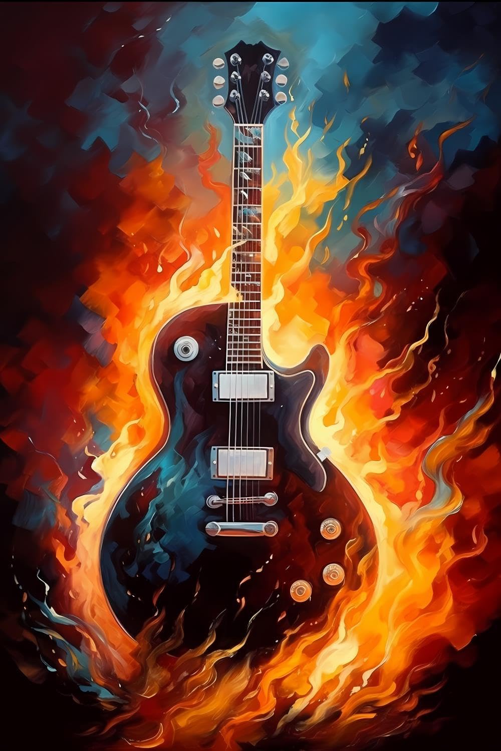 JOEAUEN 5D Fire Guitar Diamond Painting Kits Guitar for Adults, Full Round Diamond Art Craft, Personalized Wall Decoration, Gift for Any Occasion 12x18 inch