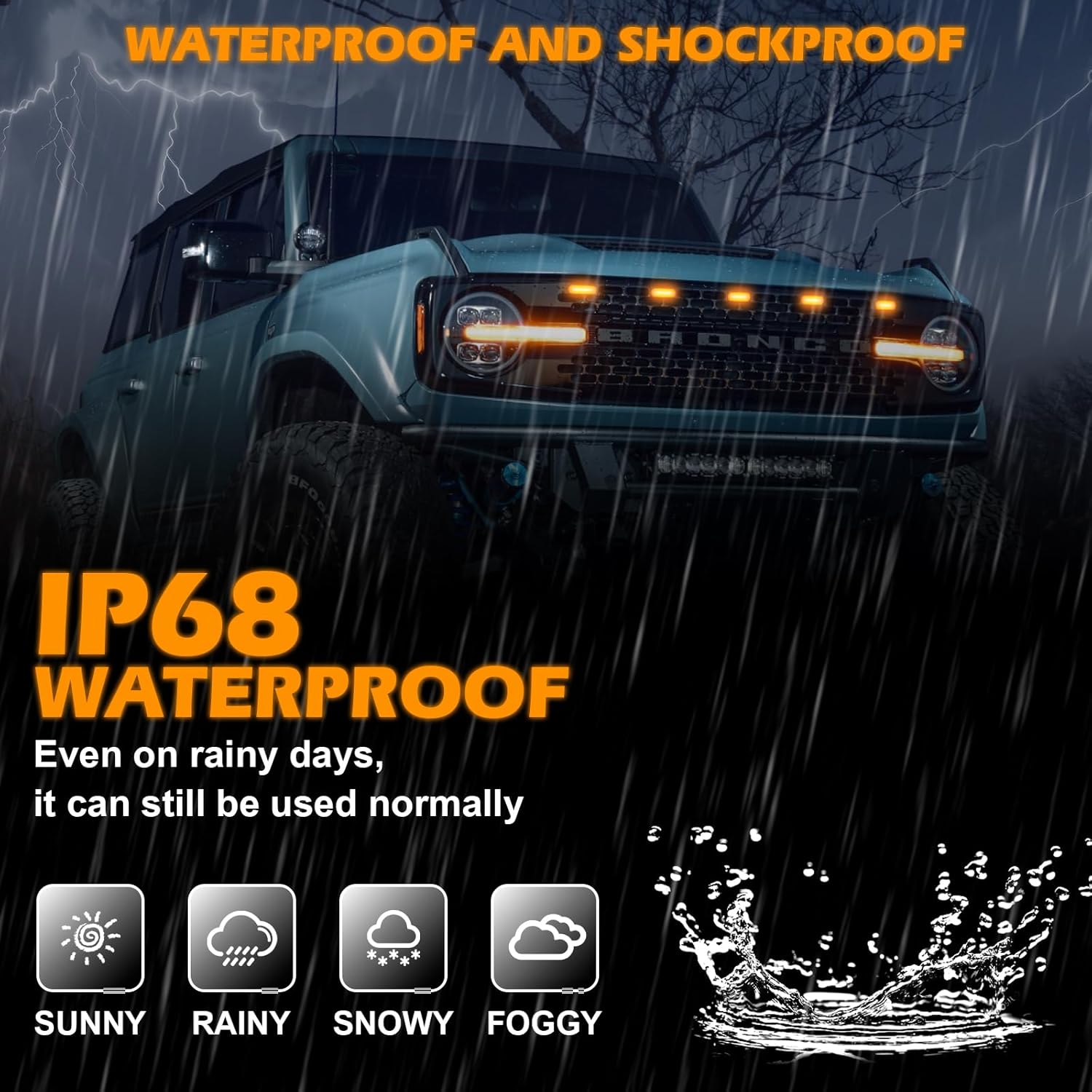 MAIKER RGB LED Grille Lights Remote APP Control Compatible with 2021-2024 Ford Bronco Badlands Wildtrak Everglades & Stroppe Edition 2/4 Door, 5PCS Adjustable Atmosphere Exterior Grill Lights