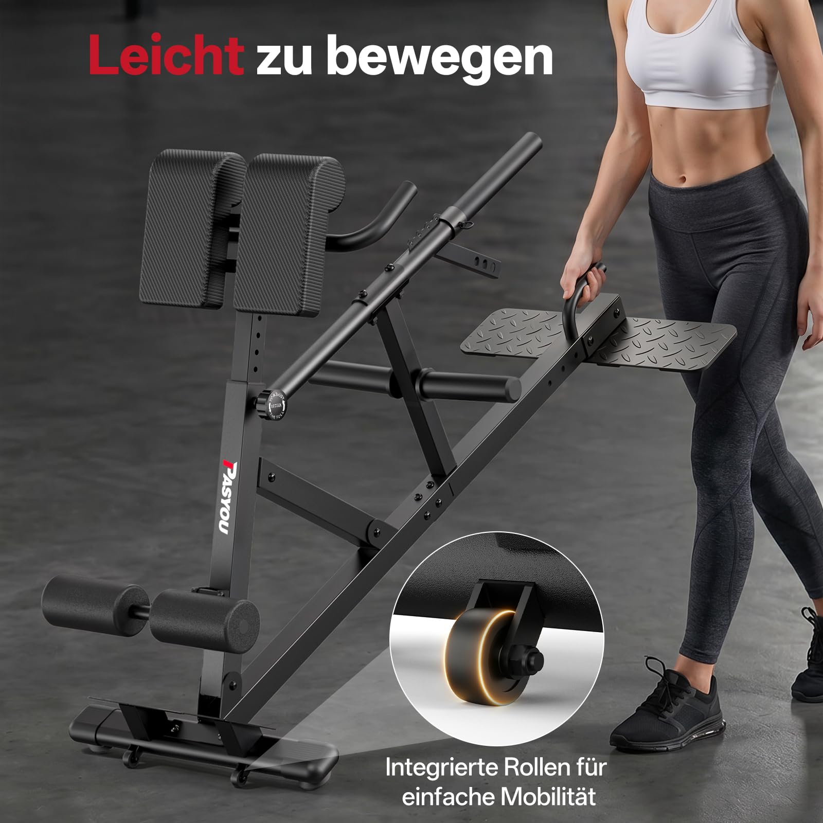 PASYOU Rückentrainer Hyperextension für Zuhause, Rückenstrecker mit Gewichthebergurt,4in1 Bauch- und Rückentrainer, Hyperextension, Bauchtrainer, Kreuzheben,Kniebeugen, bis 227 kg