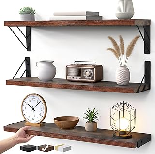 BAYKA 23-in Floating Wall Shelves, Rustic Wood Wall Shelves for Bedroom,...