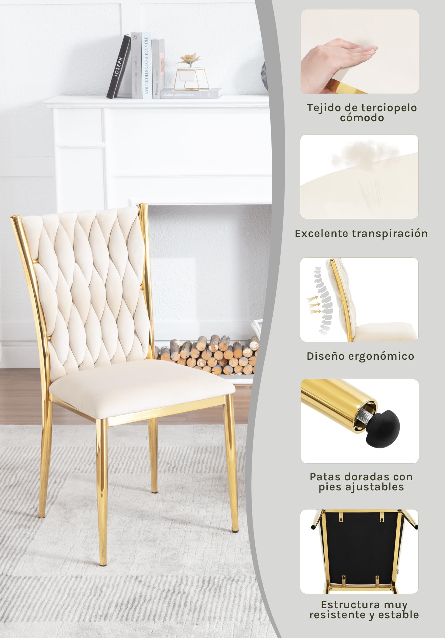 WOLTU Juego de 4 Silla de Comedor,Beige | Modernas,Estilosos con Respaldo Alto, Patas Metálicas, Carga 150kg