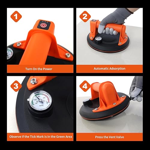 Miniatura 5 de Levantador eléctrico de succión de 8 pulgadas, elevador de panel de ventosa al vacío para levantar vidrio, azulejos, parabrisas automático,