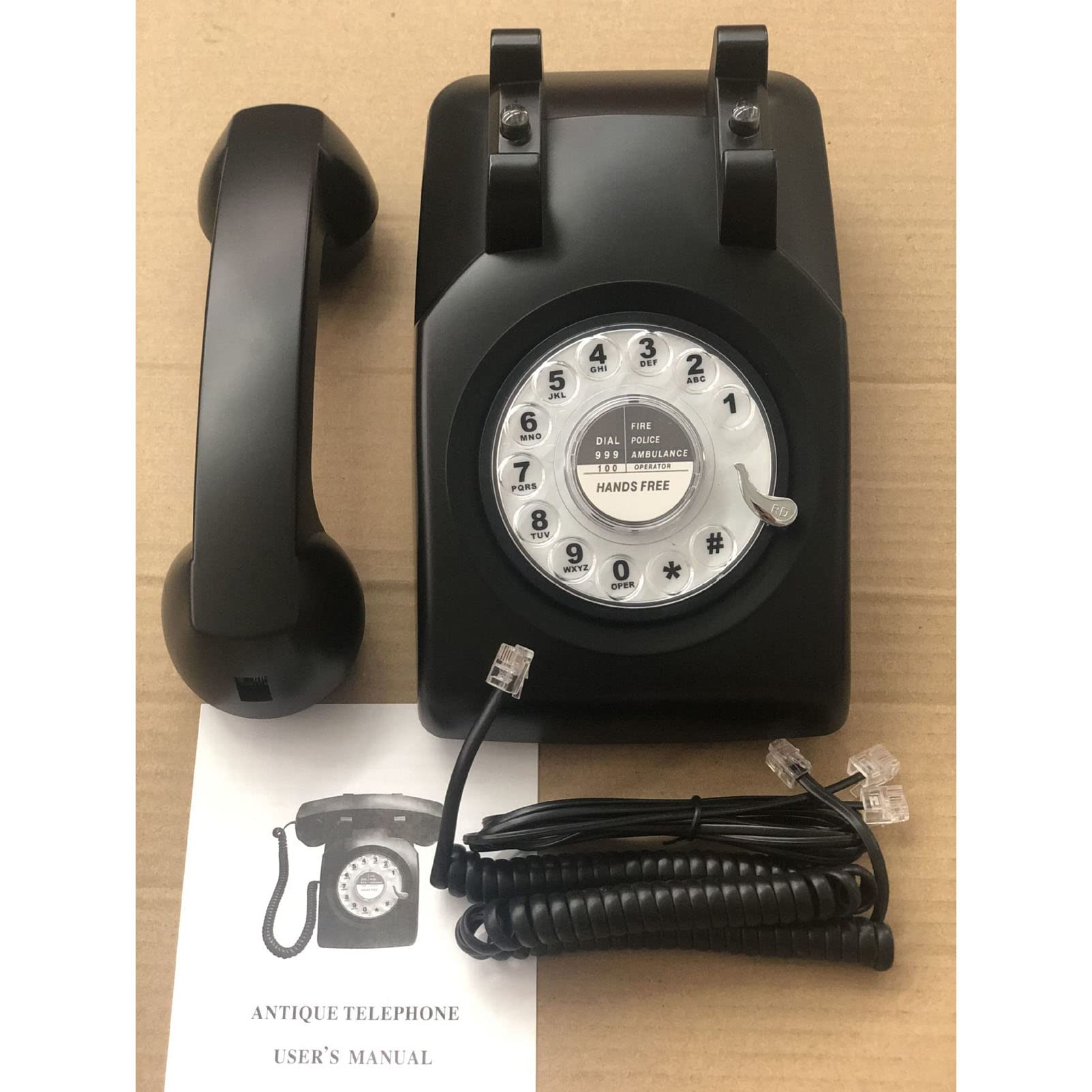 Telefono retrò con Filo per la casa Telefono Fisso Multifunzione Telefono con Filo Rotante Replica di Un Telefono Antico Dimensioni suoneria Regolabile per Ufficio di Hotel (Nero)