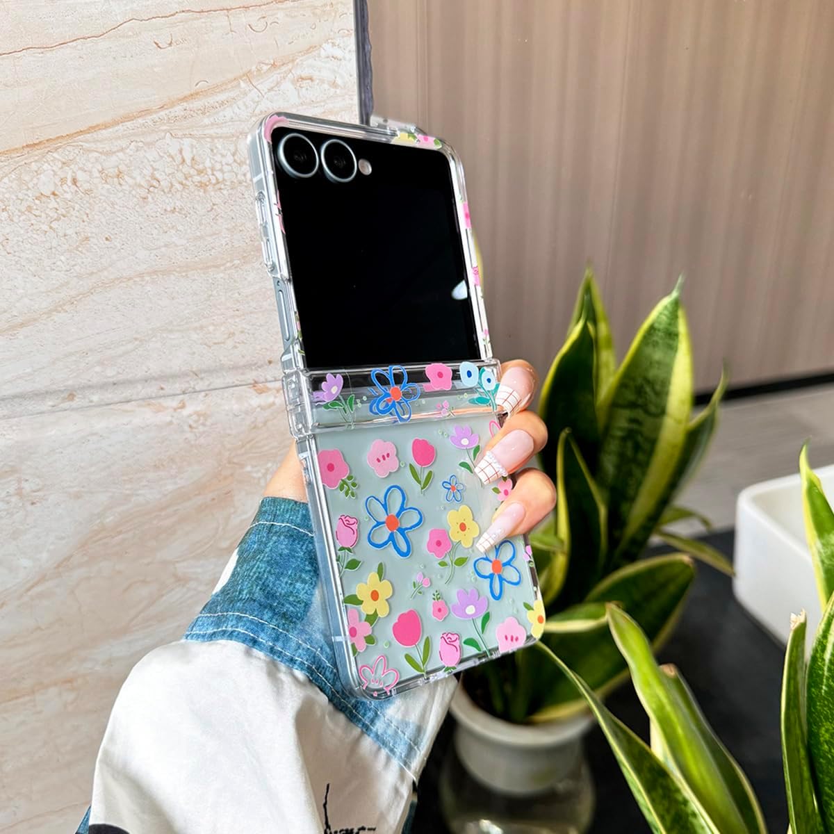 Clear Cute Case for Samsung Galaxy Z Flip 7 Colorful Flower Print, Woman Hinge Protector Case for Galaxy Z Flip 7 Aesthetic Floral Design, Girls Lovely Cover for Samsung, Yellow Flower