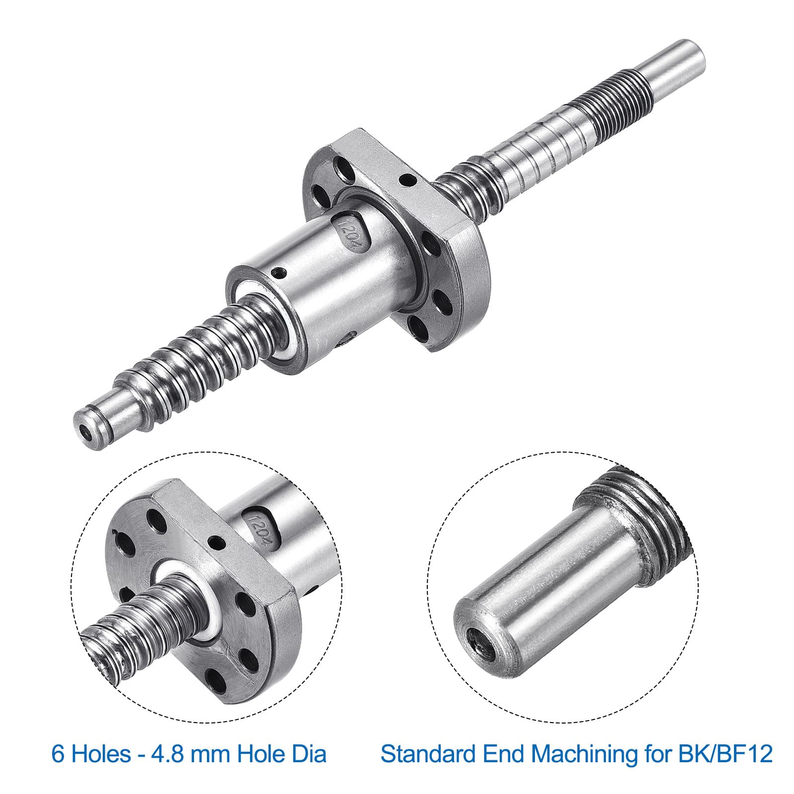 QUARKZMAN Vis à Billes SFU1204 (Diamètre 12Mm, Pas 4Mm, Longueur 150Mm) avec Écrou de Vis à Billes Kit de Vis à Billes Anti-Jeu Standard Usinage d'Extrémité pour Pièces de Machine Cnc