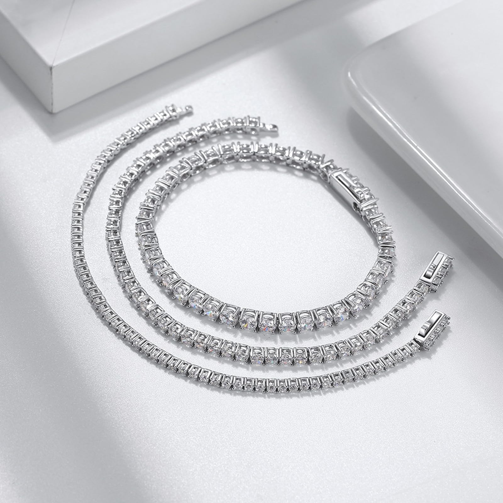 Bracelet Argent Femme 925, Bracelet Chaîne de Tennis avec Zirconium Ronde 2MM-4MM - Cadeau pour Maman Épouse Fille Amie