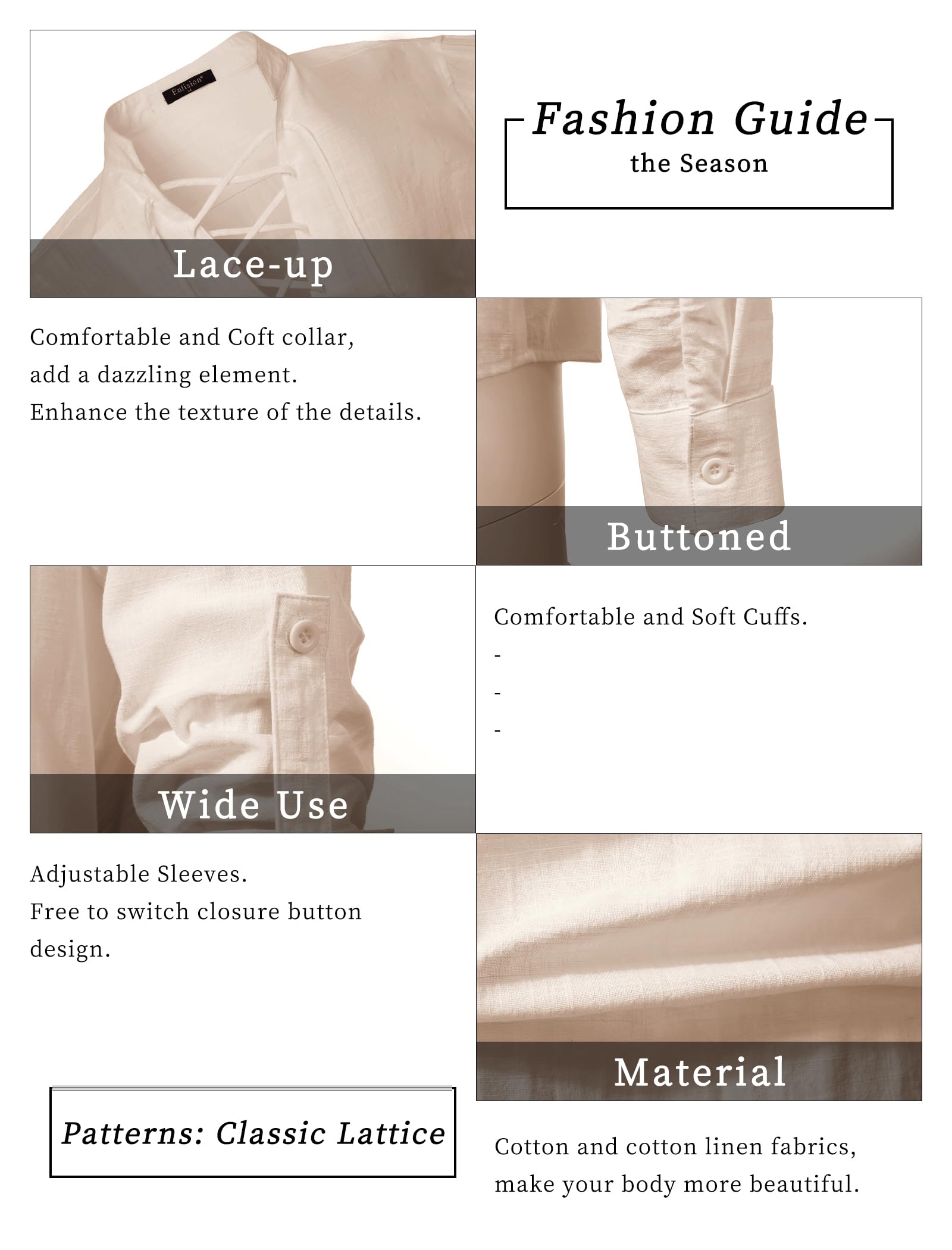 Enlision Camisas de Lino para Hombre Retro Medieval Renacimiento Cordón Henley Camisa Escocesa Ghillie Camisas de Manga Larga
