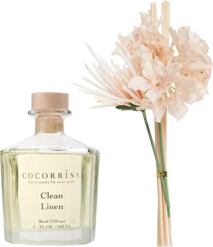 Miniatura 3 de COCORRÍNA Difusor de varillas  Clean Linen - Juego de difusor de varillas de flores de 8.5 onzas con 8 varillas, difusor de varillas de fragancia