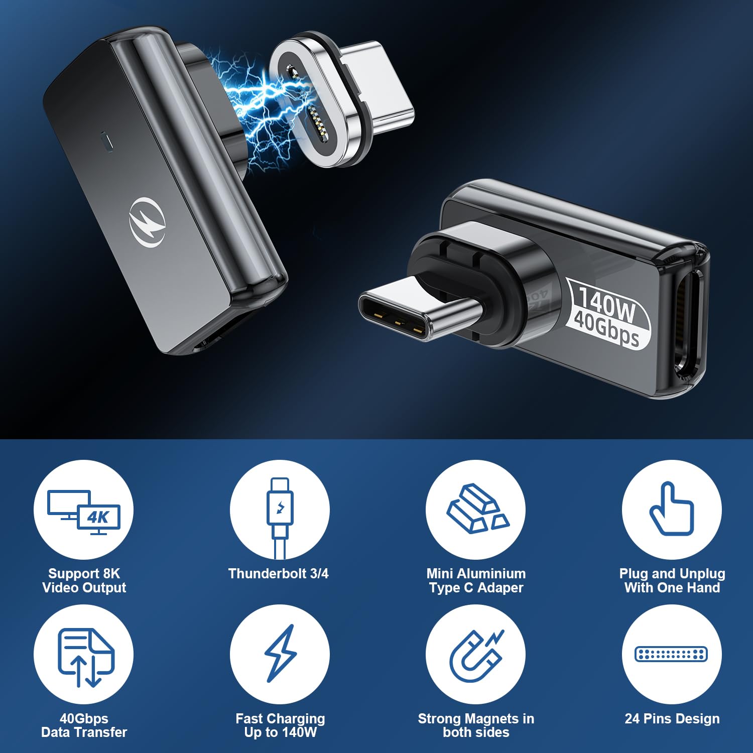 DuHeSin USB C マグネットアダプター、90度磁性 USB Cアダプター (2個
