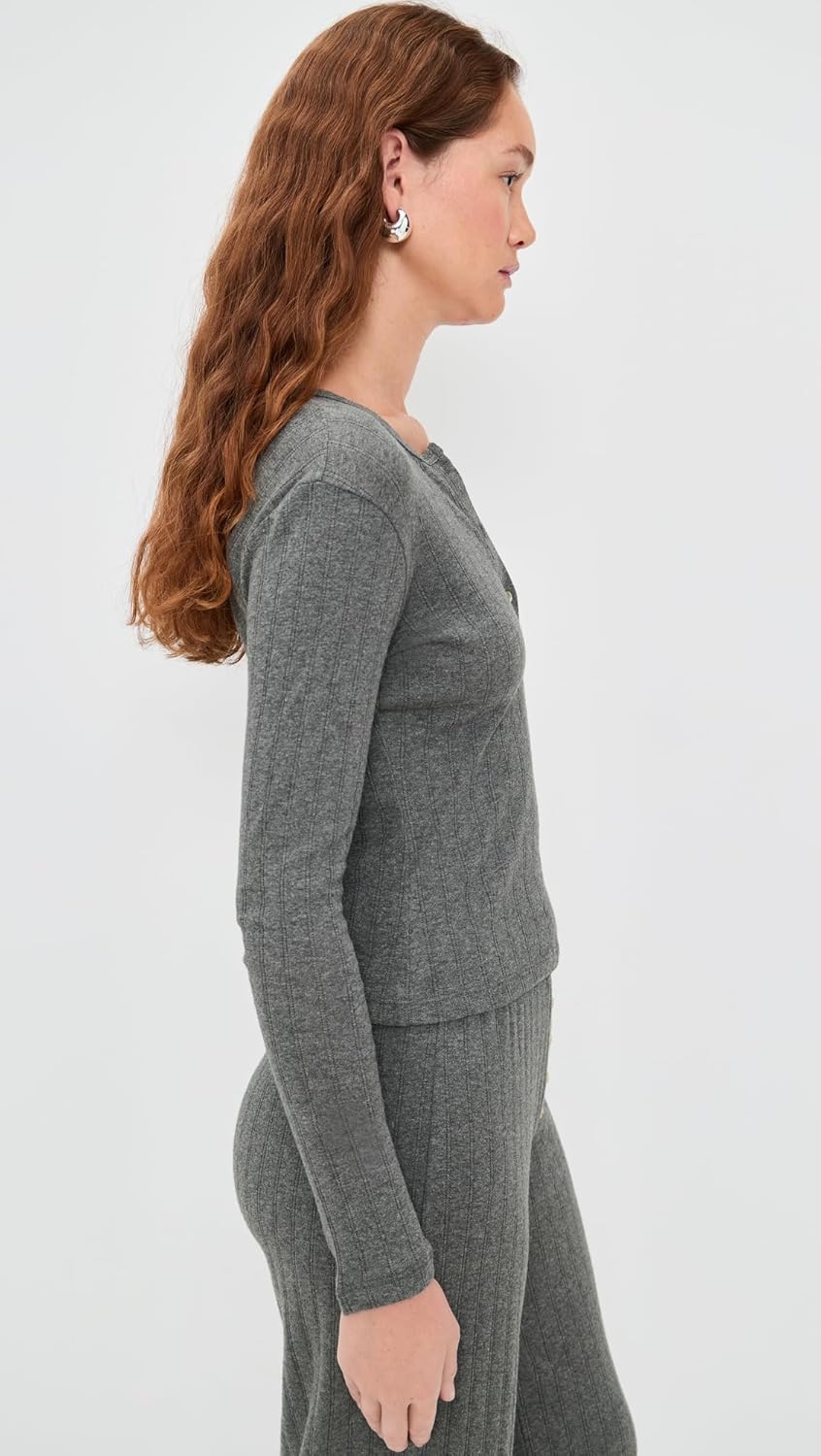 Leset Women's Pointelle Long Sleeve Henley - Image 5