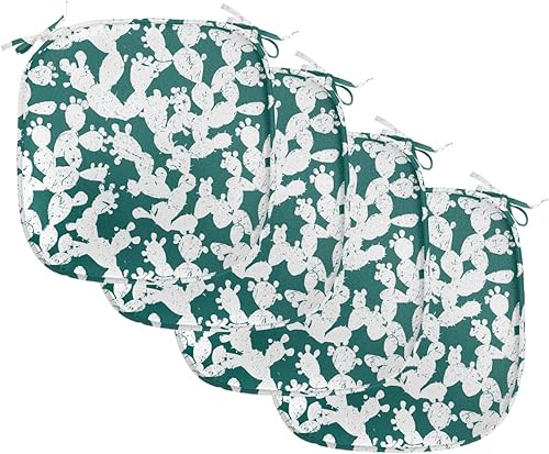 Lunarable Juego de 4 cojines de asiento para silla de cactus, ilustración moderna de arte exótico veraniego de plantas de árboles del desierto