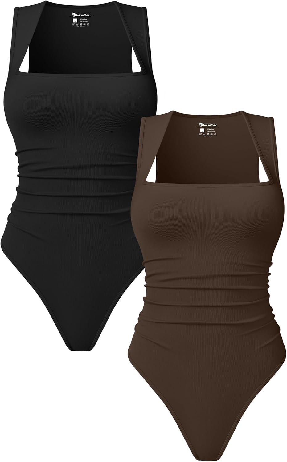 OQQ Women’s Square Neck Sleeveless Bodysuit Shapewear Tank Top Stretchy Slim Fit Bodycon Top for Going Out 2 Pack