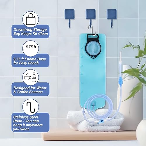 Miniatura 4 de TopQuaFocus Kit de bolsa de enema de café de 3 cuartos con tubo de silicona de 6.5 pies, bolsa de enema portátil para hombres y mujeres, enemas de