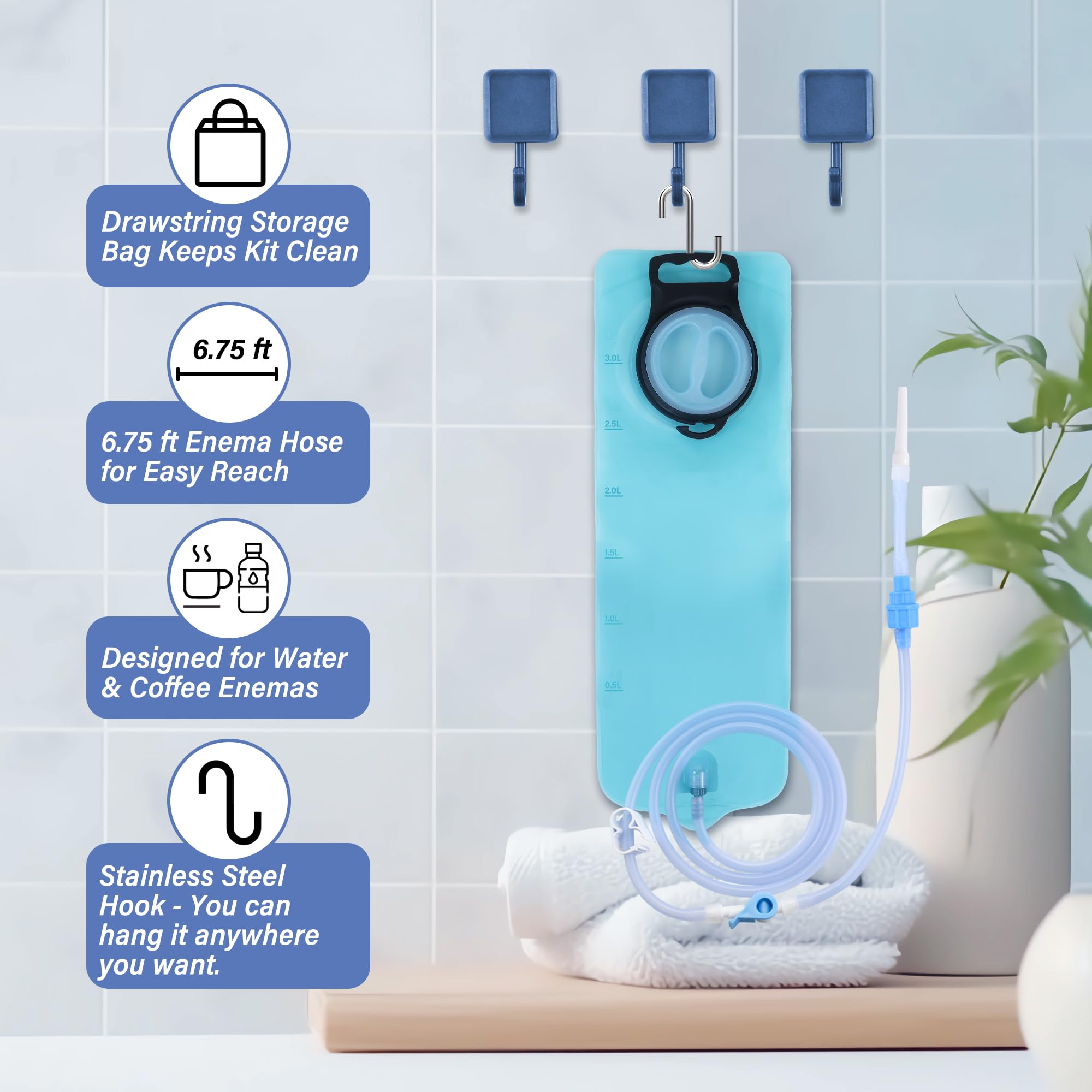TopQuaFocus Podróżny przenośny zestaw do lewatywy Anel Douche torba na lewatywę dla mężczyzn kobiet oczyszczanie okrężnicy 3 l