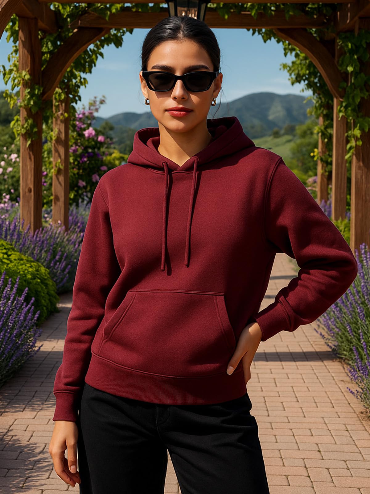 JUNEBERRY Bluza z kapturem z tkanej bawełny, z długim rękawem, stylowa, z kapturem, normalne dopasowanie, na zimę