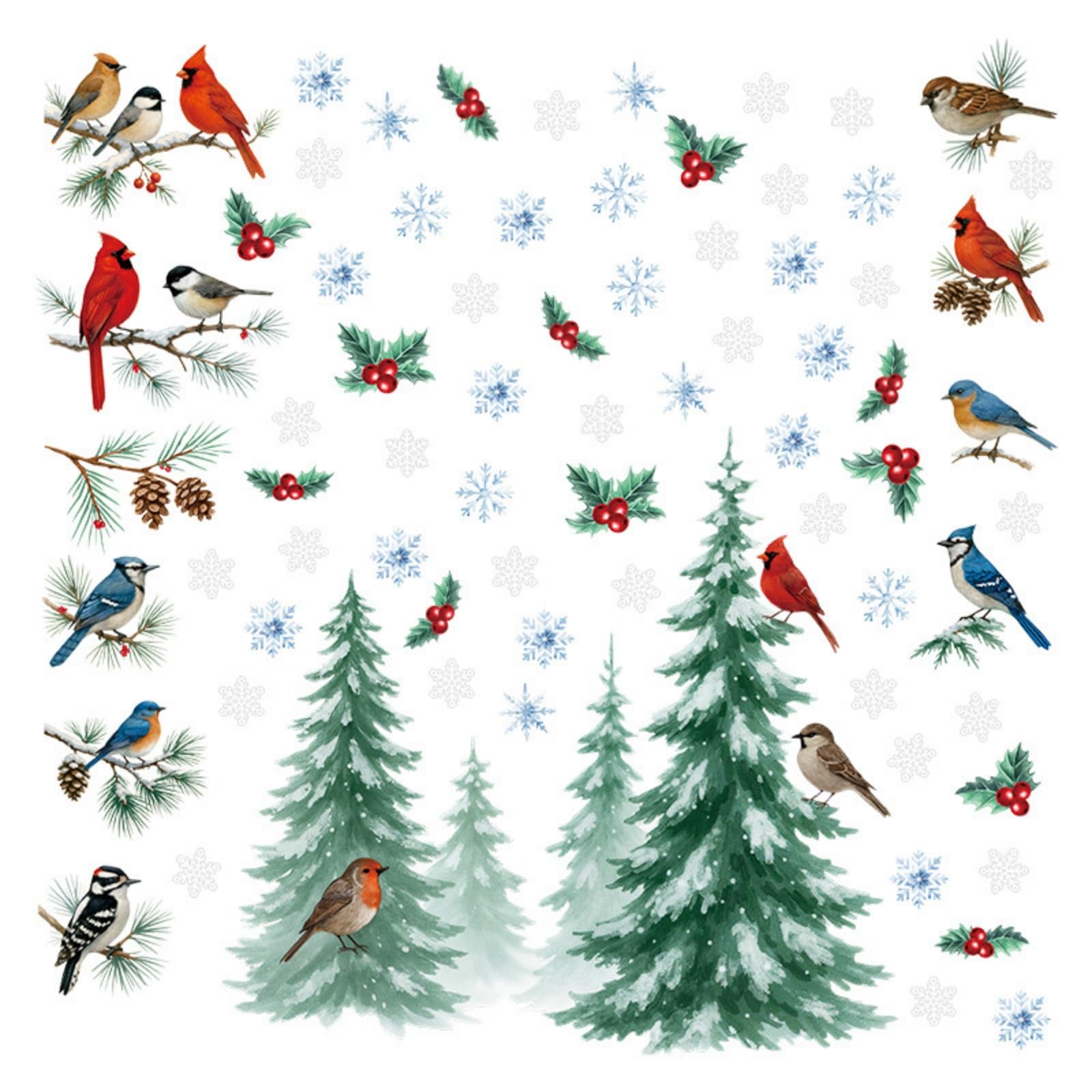 Christmas Winter Birds Window Clings 2 Sheets, Xmas Red Cardinal Pine Tree Static Window Stickers Decals Decorations for New Year Christmas Holiday Party Home Glass Windows Door Decor (C)