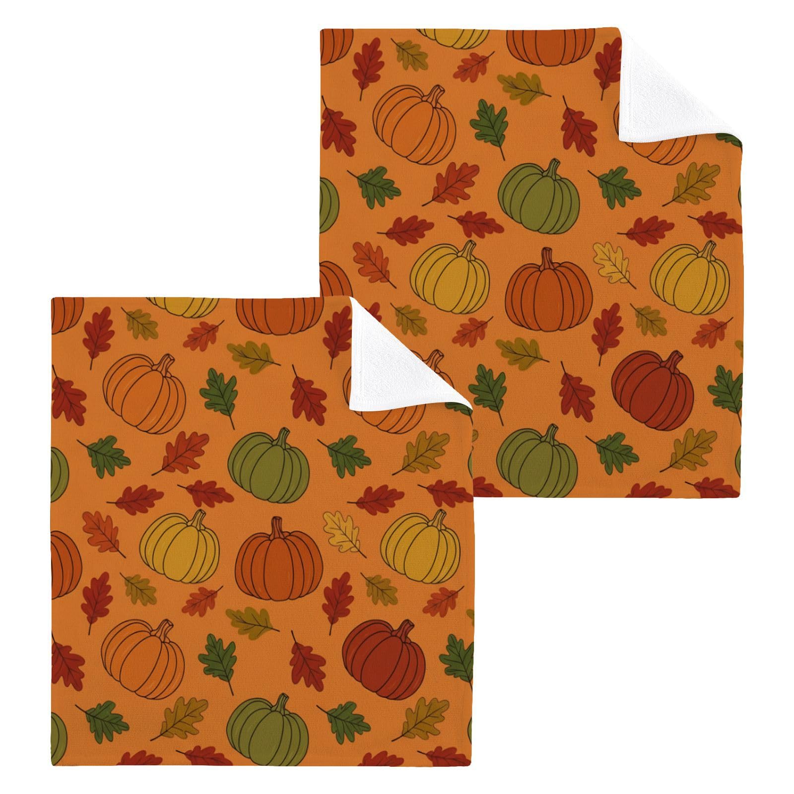 BOESI Fall Pumpkin 12x12in Cotton Washcloth,Soft Absorbent Face Towel