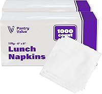 PantryValue 1000 Count 1-Ply White Lunch Napkins 6x6 Folded (12x12 Unfolded) - Absorbent Disposable for Parties & Daily Use