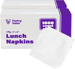 Pantry Value 1000 Count 1-Ply White Lunch Napkins 6x6 Folded 12x12 Unfolded - Absorbent Disposable for Parties Events Daily Use