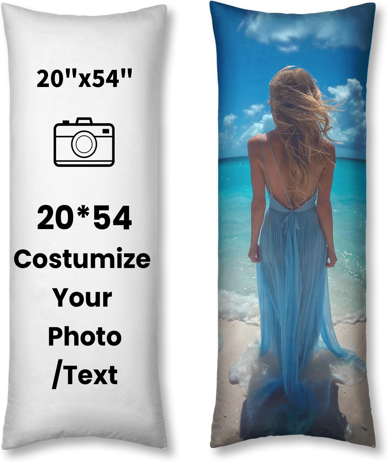 Custom Body Pillow Case with Picture Text Personalized Pet Photo Pillow Cover - Long Body Pillowcase with Your Loved Ones - Custom Couple Gifts (20"X 54")