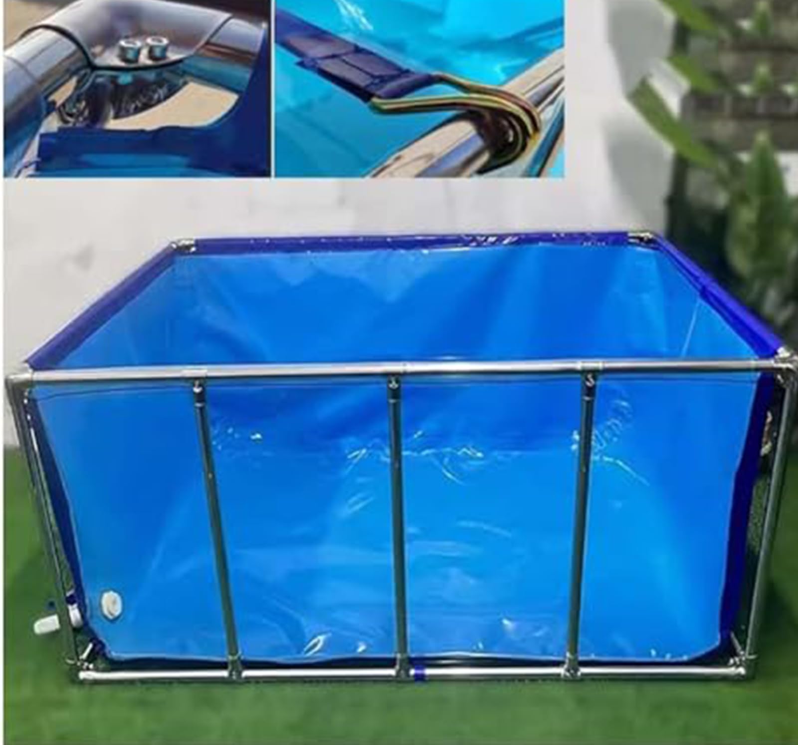 200x100x61cm,Estanque Elevado para Peces: Revestimiento De Lona De PVC con Estructura De Acero, Fácil De Instalar, Ventana Transparente, Tanque Ideal para La Cría De Carpas Koi.