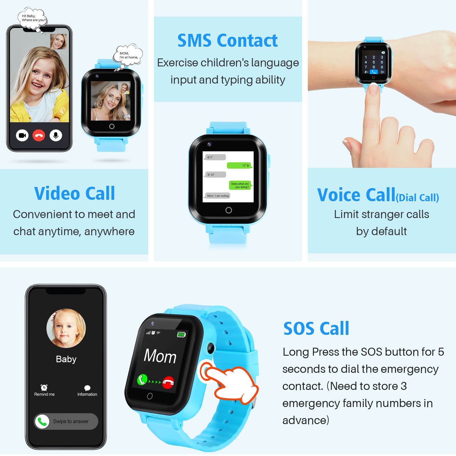 4G Smartwatch Kinder Smart Watch Telefon mit GPS und Anruf, SOS, Musik-Player, Kamera, Kinderuhr Weihnachten Geburtstag Geschenke für 3-14 Jahre Jungen Mädchen
