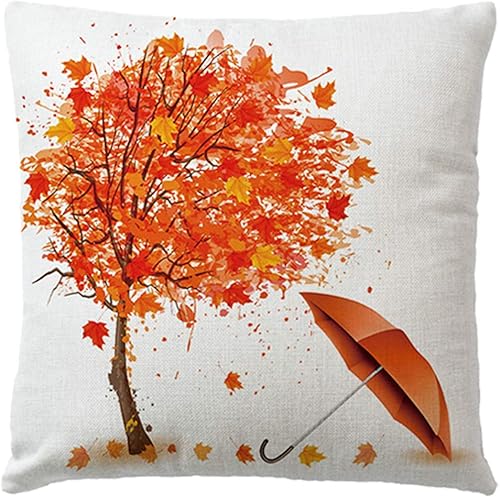 Miniatura 4 de 7COLORROOM Juego de 4 fundas de almohada decorativas de otoño y otoño, con hojas de arce, para bicicleta, árbol, paraguas, funda de cojín para