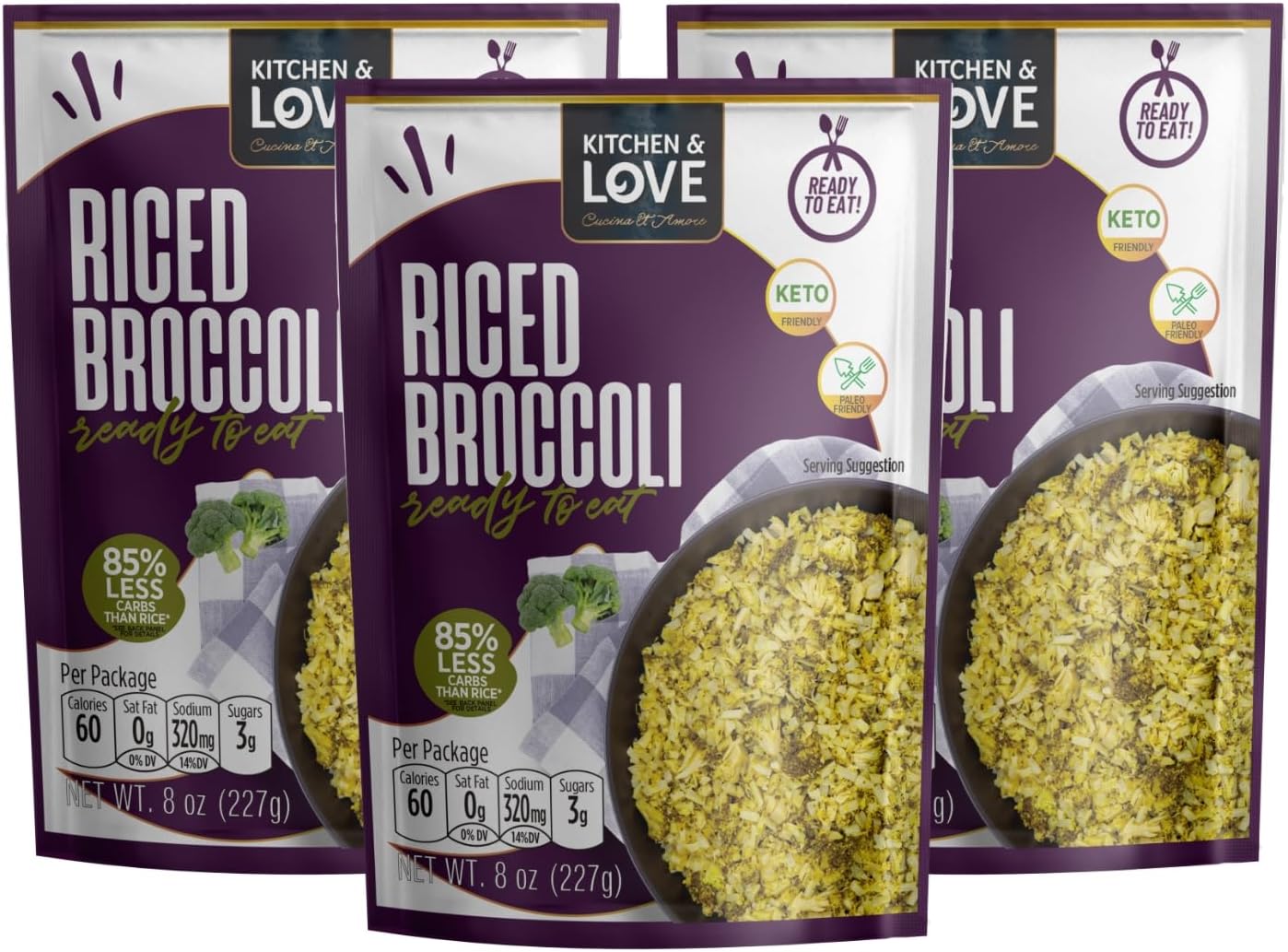 Kitchen & LoveRiced Broccoli 8 oz (3 Pack) | Low Carb & Calorie, Vegan, Ready to Eat Food, Shelf Stable Food, Plant-Based, Pasta & Rice Alternative…