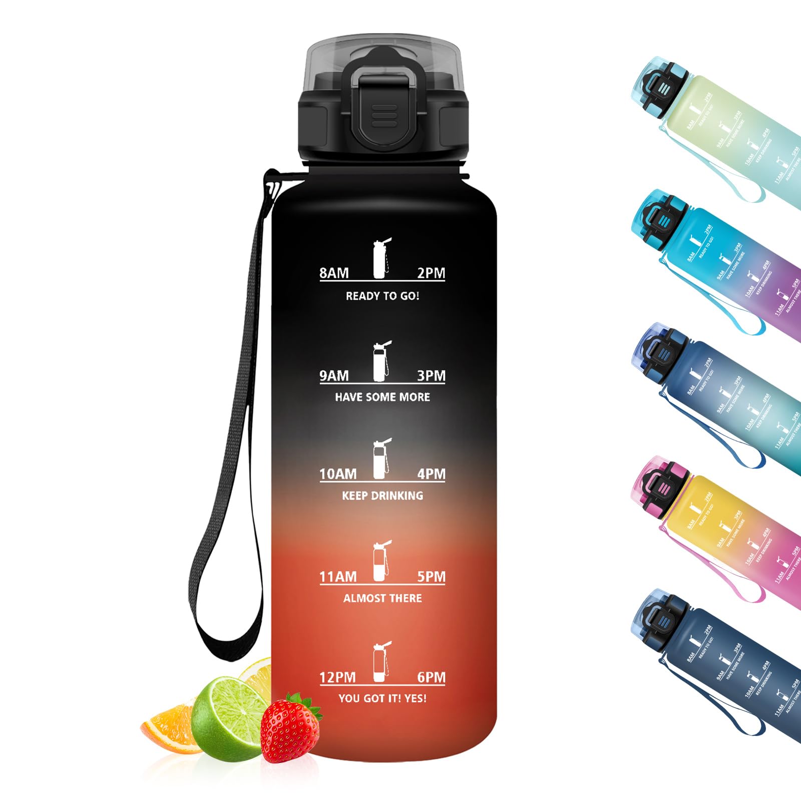 HoneyHolly Trinkflasche, Motivierend und Auslaufsicher, 1,5L, Wasserflasche, Zeitmarkierung, Trinkflasche Sport, Wiederverwendbar, Water Bottle für Fitnessstudio, Arbeit, Camping, Wandern