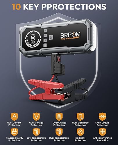 Miniatura 7 de BRPOM - Paquete de energía de arranque con compresor de aire, arrancador portátil BRPOM 6000A (toda gasolina10L diesel), banco de energía de 160PSI